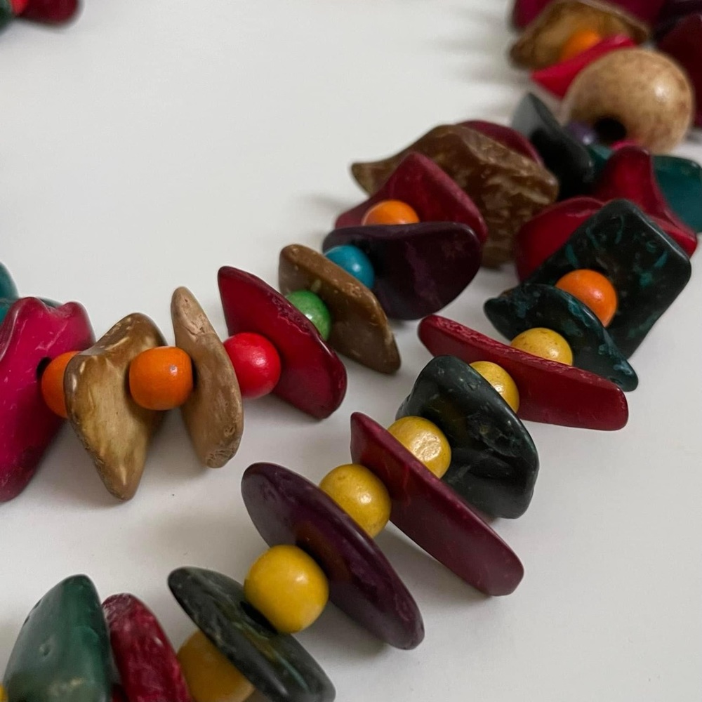 Gorgeous Necklace, Native Islands Vibe, Colorful Dyed Wood Beads, NWOT, 2 Strand - Picture 3 of 6